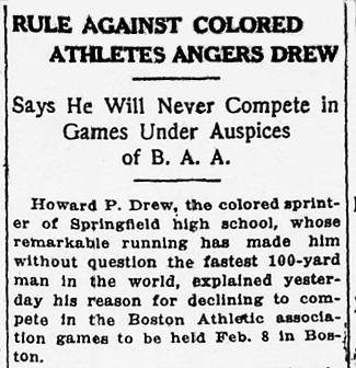 Newspaper Clipping: Rule Against Colored Athletes Angers Drew